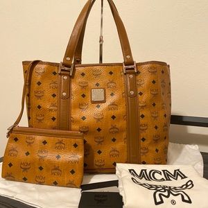 Authentic MCM Visetos Cognac Large Tote